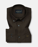 Monza Coffee Plain Button Down Polyester Shirt
