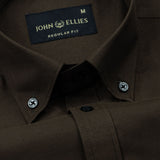 Monza Coffee Plain Button Down Polyester Shirt - John Ellies