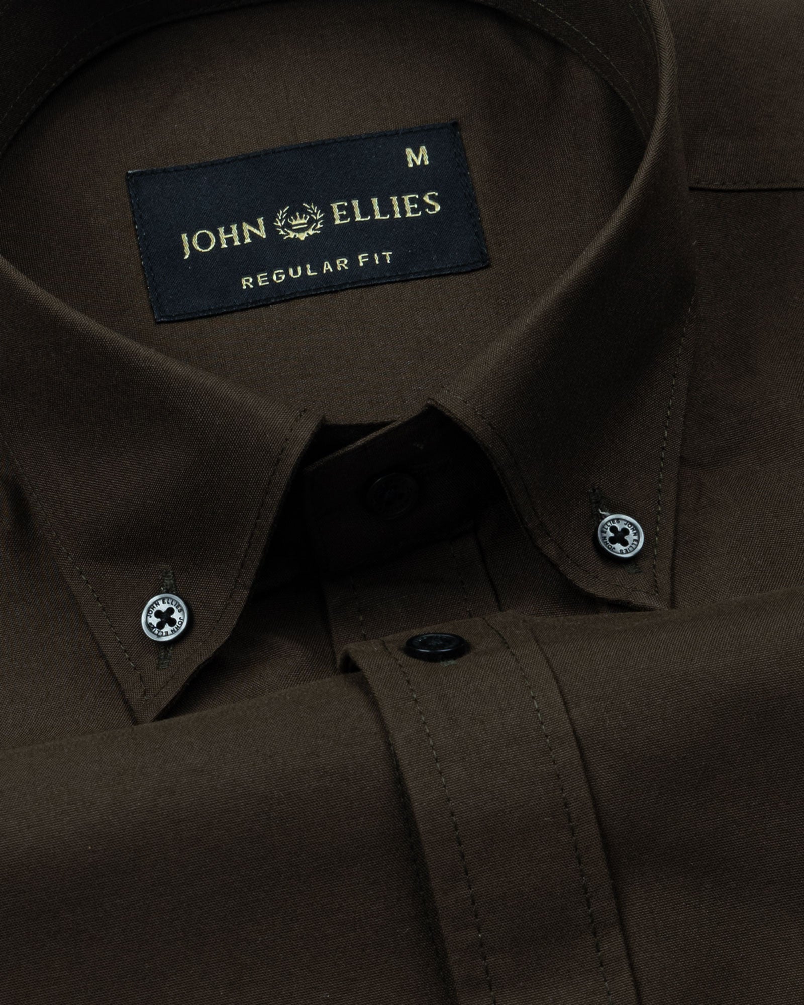 Monza Coffee Plain Button Down Polyester Shirt - John Ellies