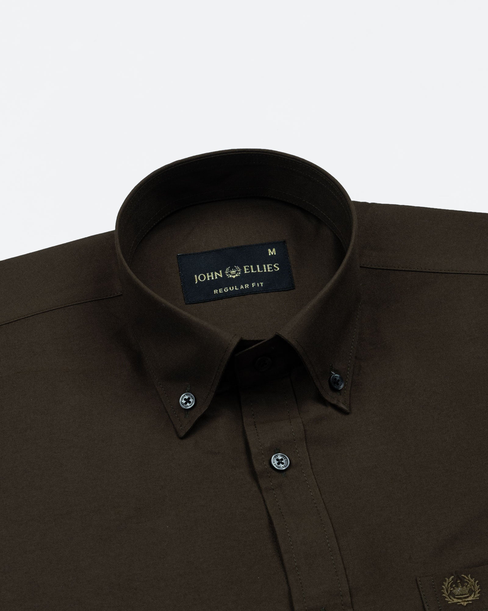 Monza Coffee Plain Button Down Polyester Shirt - John Ellies