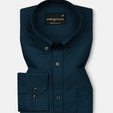 Monza Teal Plain Button Down Polyester Shirt - John Ellies