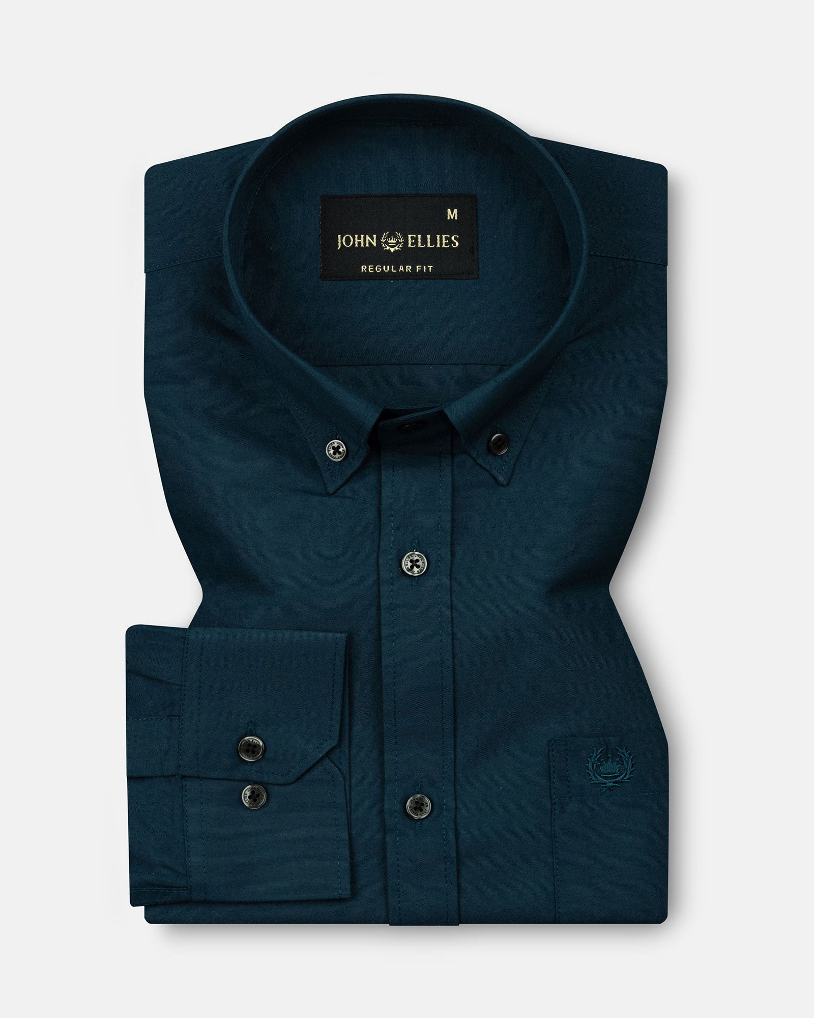 Monza Teal Plain Button Down Polyester Shirt - John Ellies