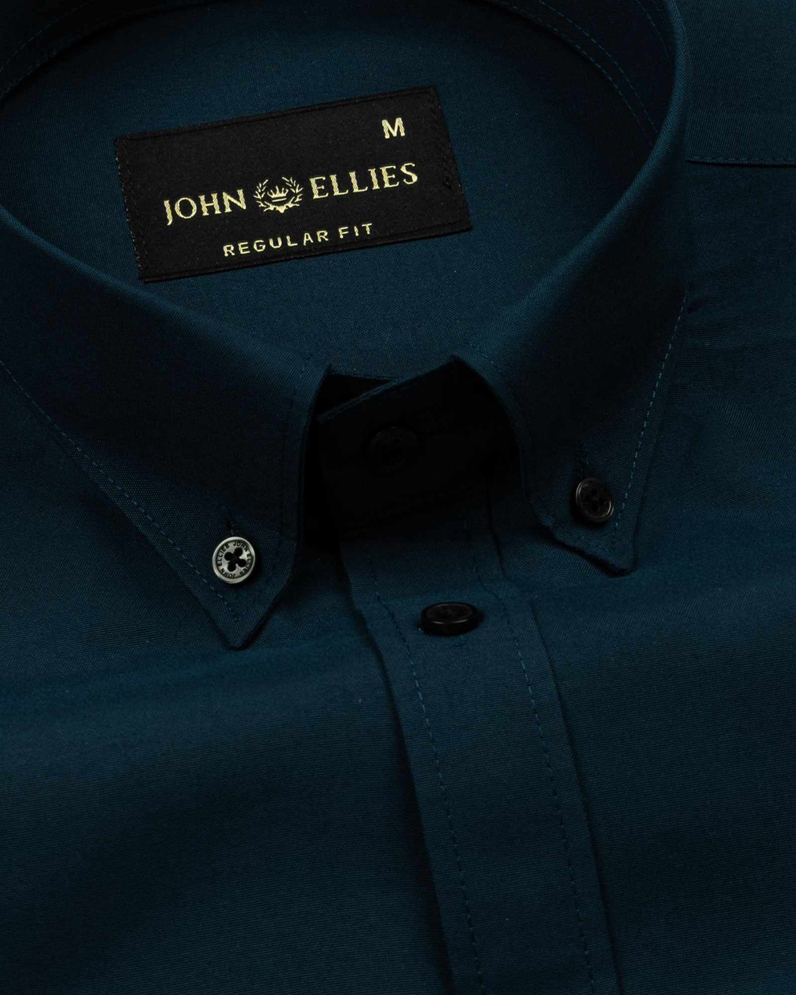 Monza Teal Plain Button Down Polyester Shirt - John Ellies