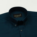 Monza Teal Plain Button Down Polyester Shirt - John Ellies