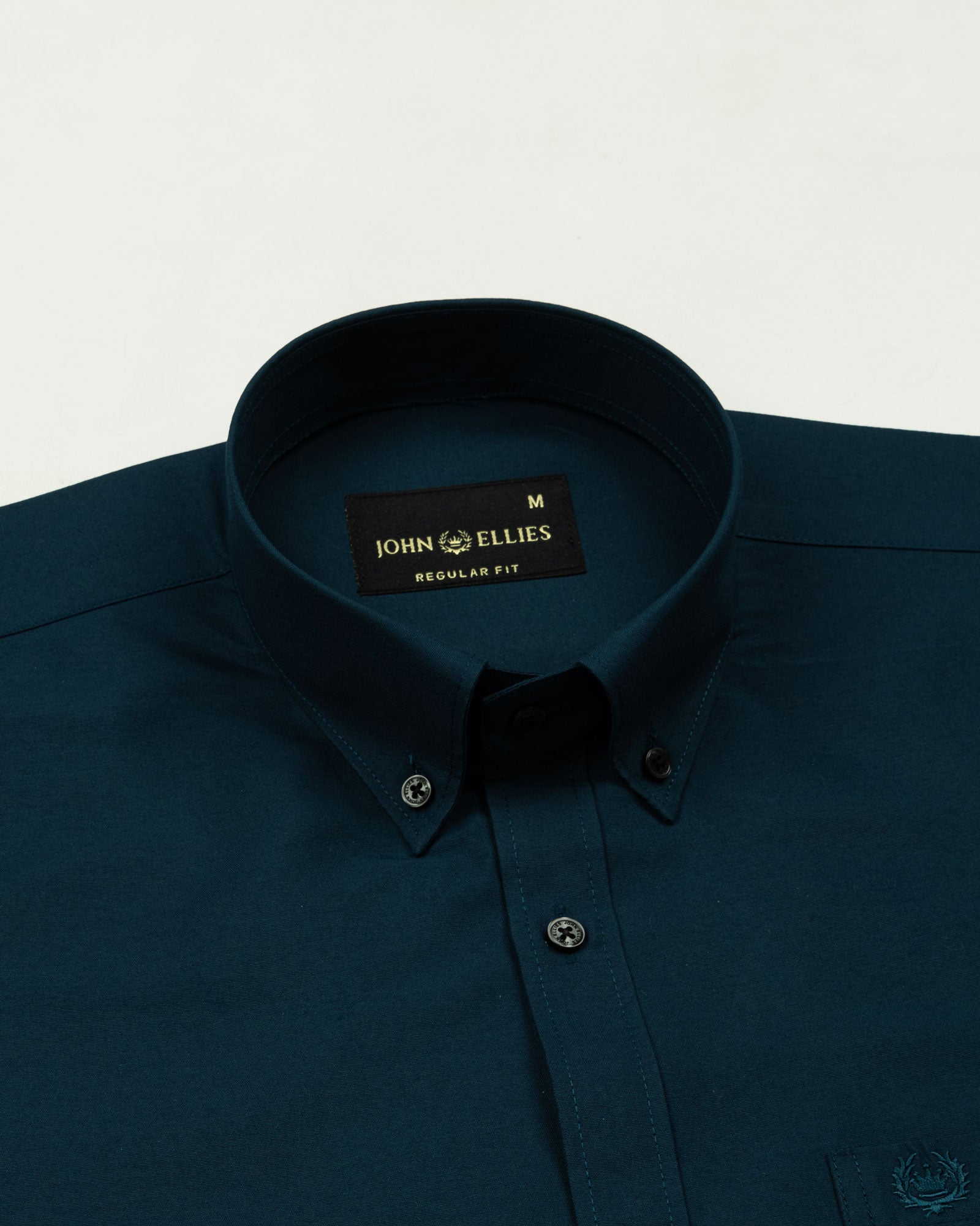 Monza Teal Plain Button Down Polyester Shirt - John Ellies