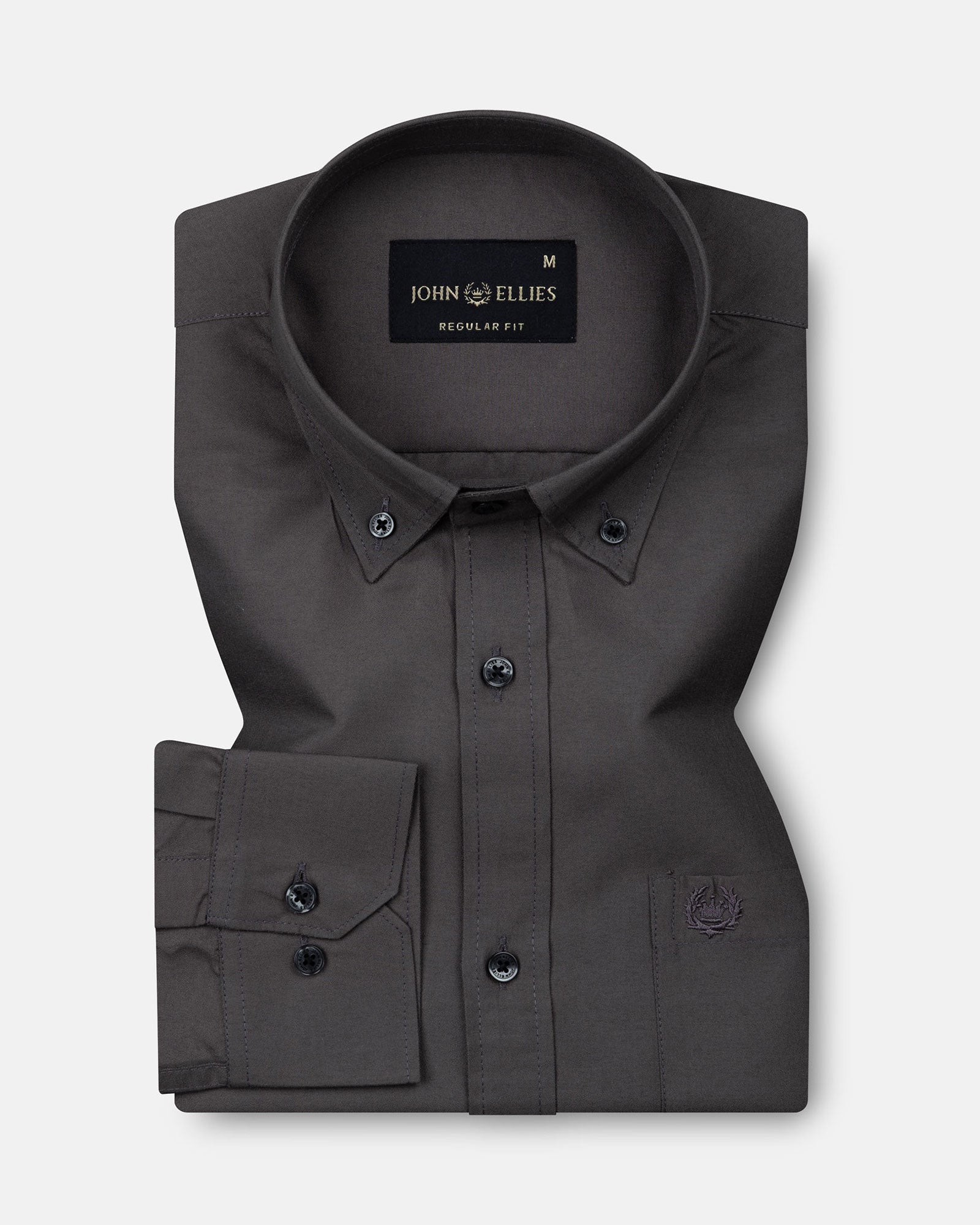 Monza Grey Plain Button Down Polyester Shirt - John Ellies