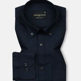 Monza Navy Blue Plain Button Down Polyester Shirt - John Ellies