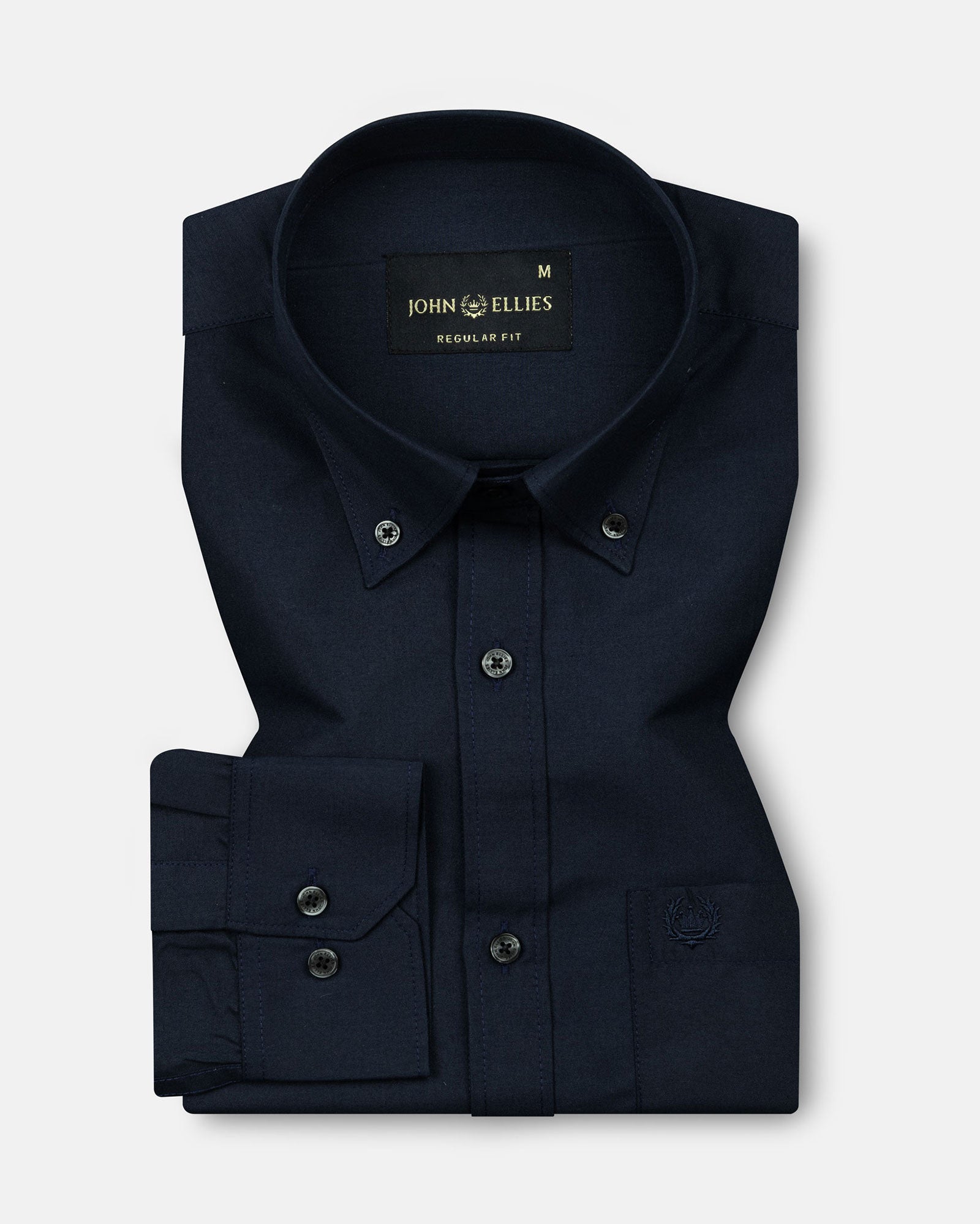 Monza Navy Blue Plain Button Down Polyester Shirt - John Ellies
