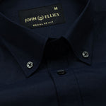 Monza Navy Blue Plain Button Down Polyester Shirt - John Ellies