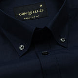 Monza Navy Blue Plain Button Down Polyester Shirt - John Ellies