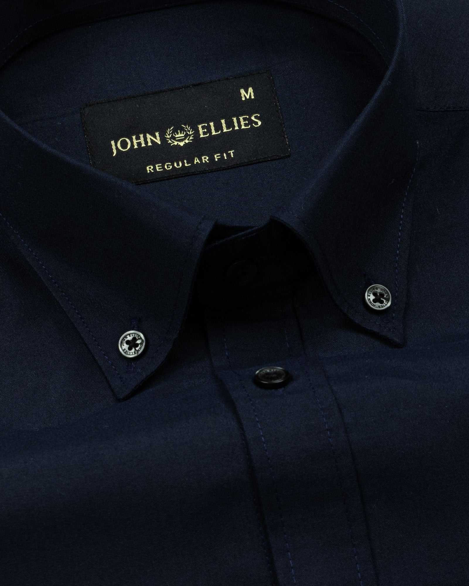 Monza Navy Blue Plain Button Down Polyester Shirt - John Ellies