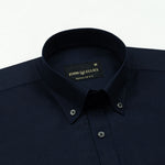 Monza Navy Blue Plain Button Down Polyester Shirt - John Ellies