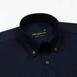 Monza Navy Blue Plain Button Down Polyester Shirt - John Ellies