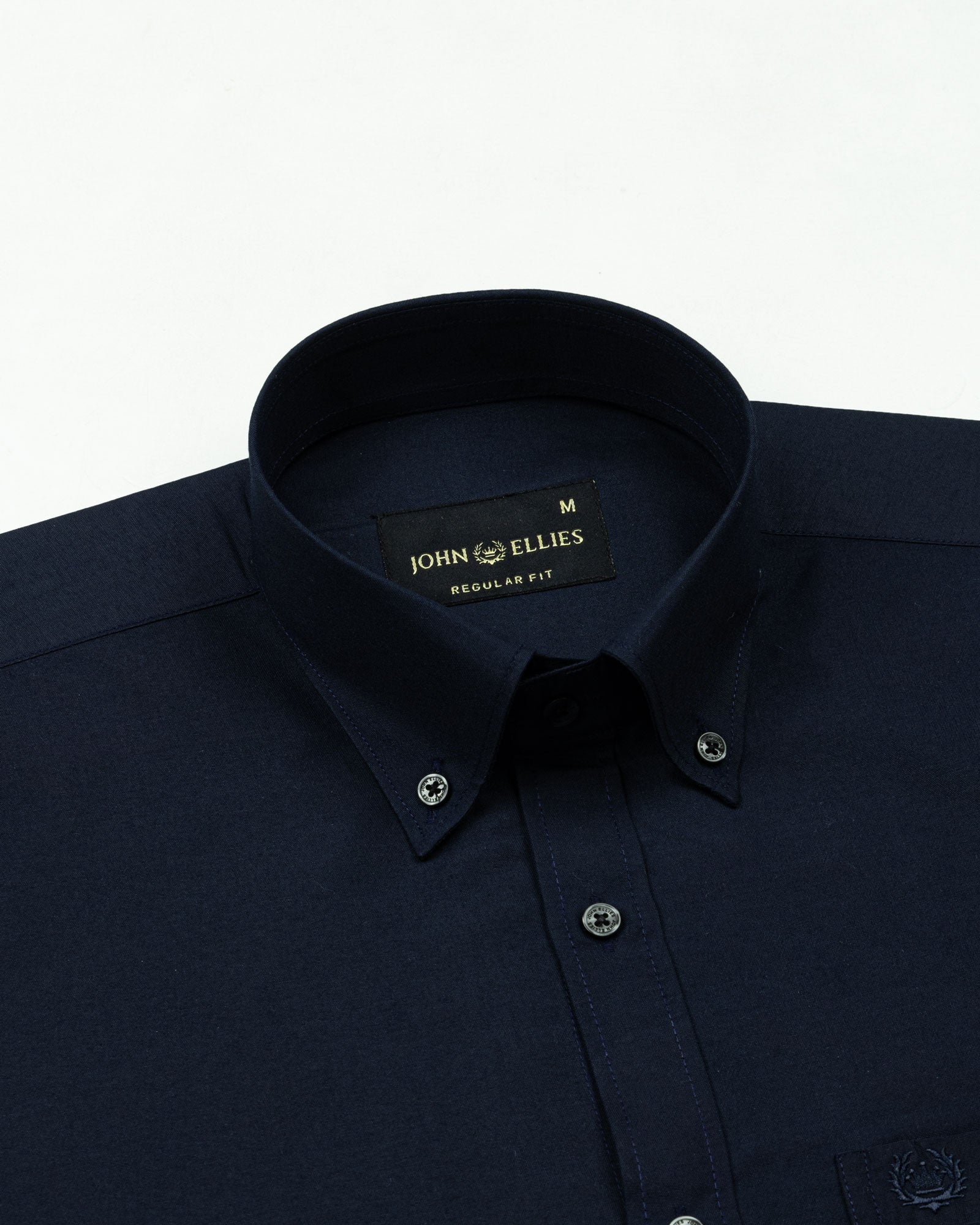 Monza Navy Blue Plain Button Down Polyester Shirt - John Ellies