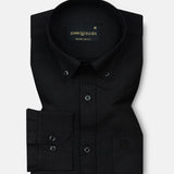 Monza Black Plain Button Down Polyester Shirt - John Ellies