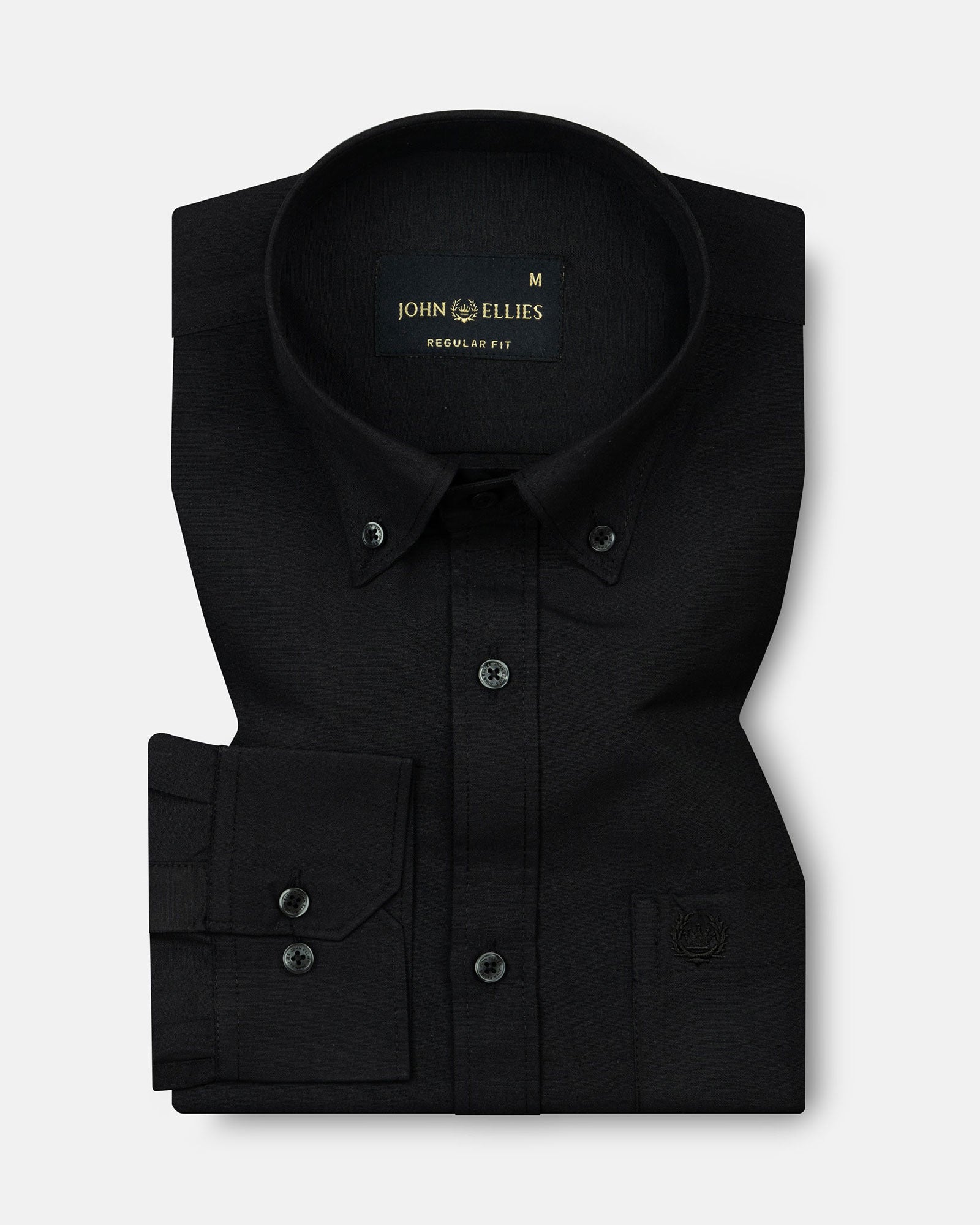 Monza Black Plain Button Down Polyester Shirt - John Ellies