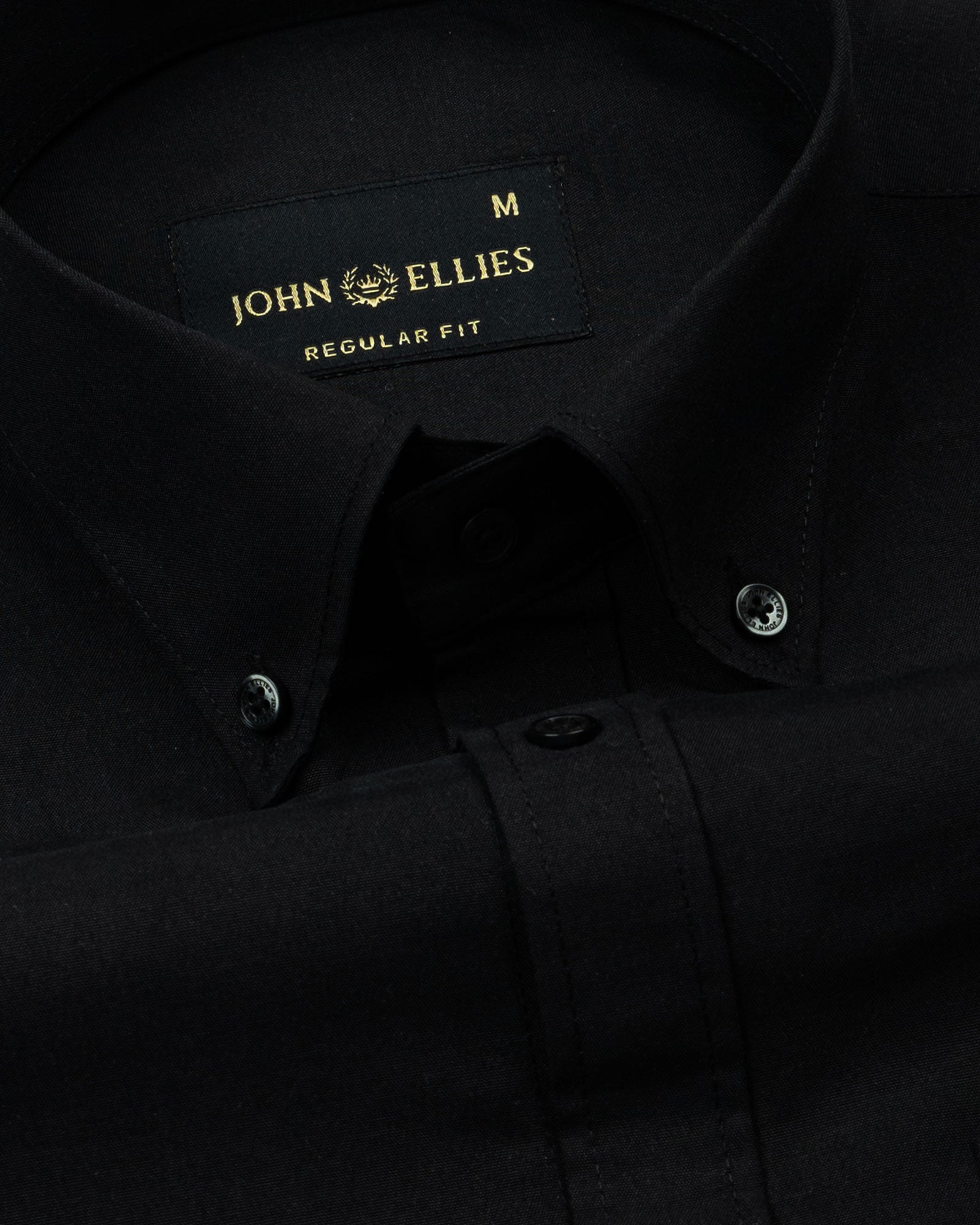 Monza Black Plain Button Down Polyester Shirt - John Ellies