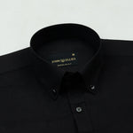 Monza Black Plain Button Down Polyester Shirt - John Ellies
