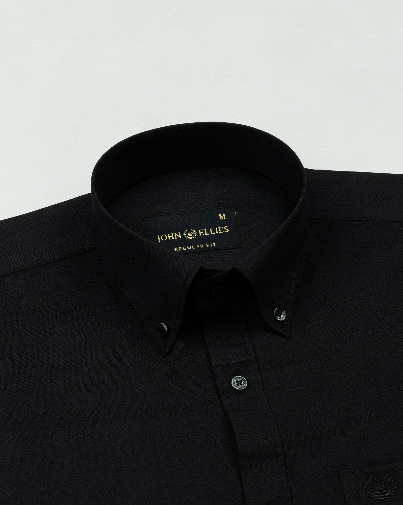 Monza Black Plain Button Down Polyester Shirt - John Ellies