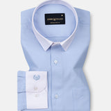 Raven Sky Blue White Cuff Collar Oxford Cotton Shirt