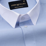 Raven Sky Blue White Cuff Collar Oxford Cotton Shirt