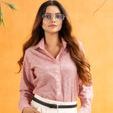 Bloom Orange Stripes Linen Women Shirt - John Ellies