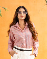 Bloom Orange Stripes Linen Women Shirt