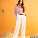 Bloom Orange Stripes Linen Women Shirt - John Ellies
