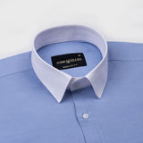 Raven Blue White Cuff Collar Oxford Cotton Shirt