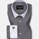 Raven Black White Cuff Collar Oxford Cotton Shirt
