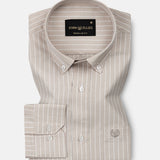 Seashel Beige Stripe Button Down Oxford Cotton Shirt