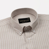 Seashel Beige Stripe Button Down Oxford Cotton Shirt