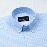 Seashel Sky Blue Stripe Button Down Oxford Cotton Shirt