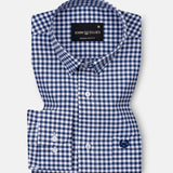 Prascot Navy Blue Check Oxford Cotton Shirt
