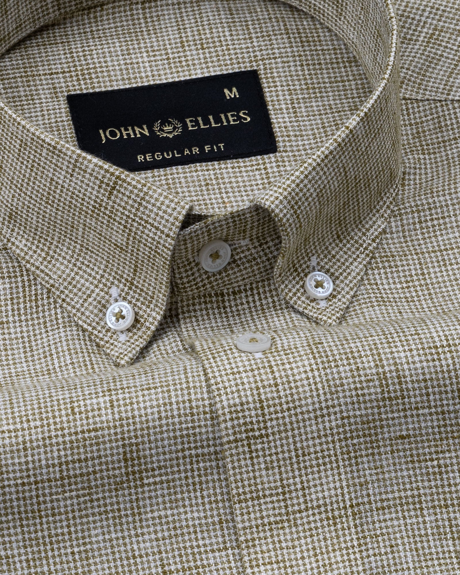 Parcore Olive Check Button Down Linen Cotton Shirt - John Ellies