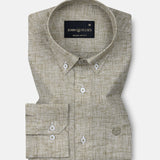 Parcore Olive Check Button Down Linen Cotton Shirt - John Ellies