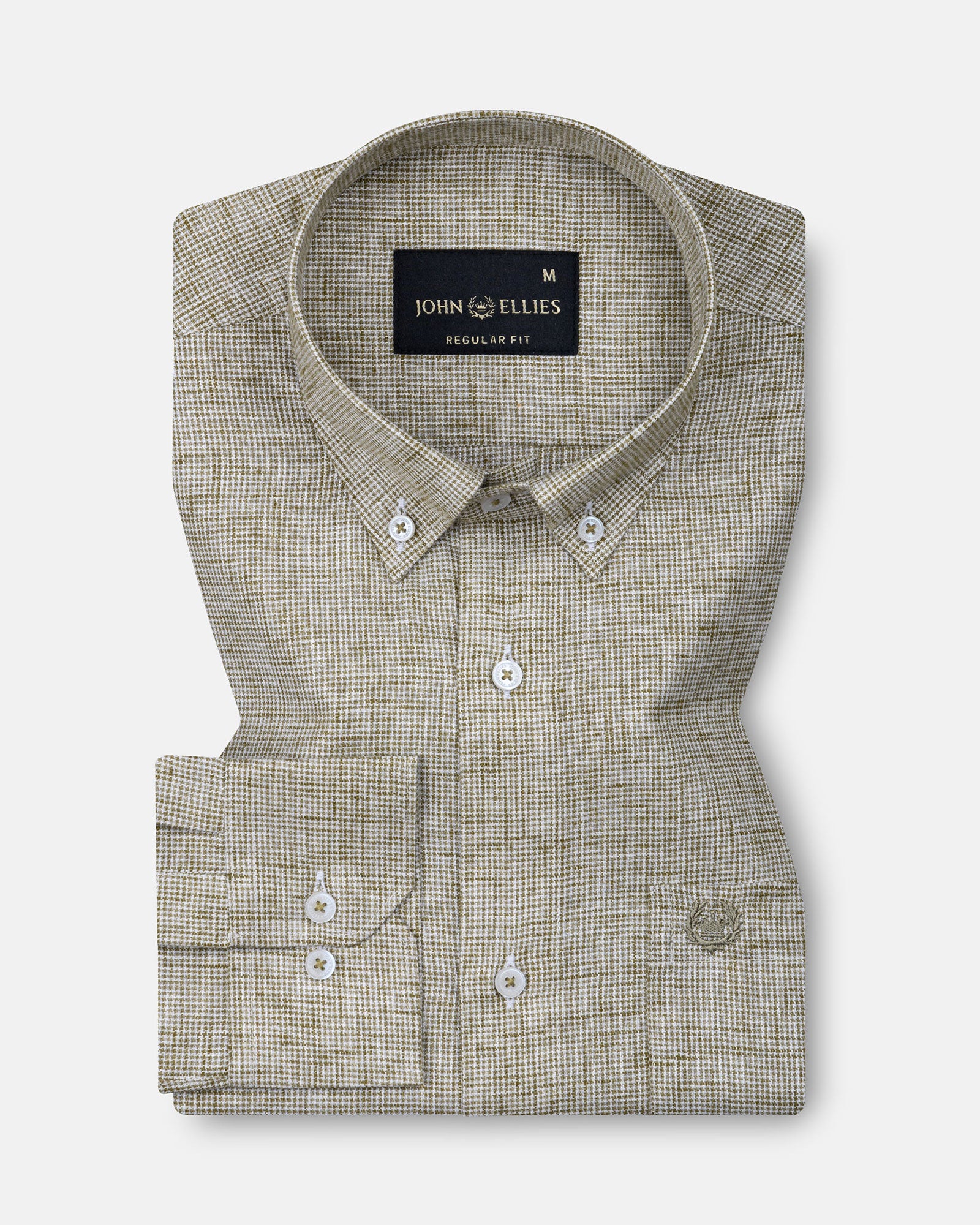 Parcore Olive Check Button Down Linen Cotton Shirt - John Ellies