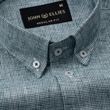 Parcore Green Check Button Down Linen Cotton Shirt - John Ellies