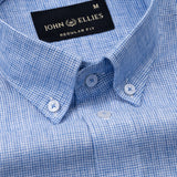 Parcore Blue Check Button Down Linen Cotton Shirt - John Ellies