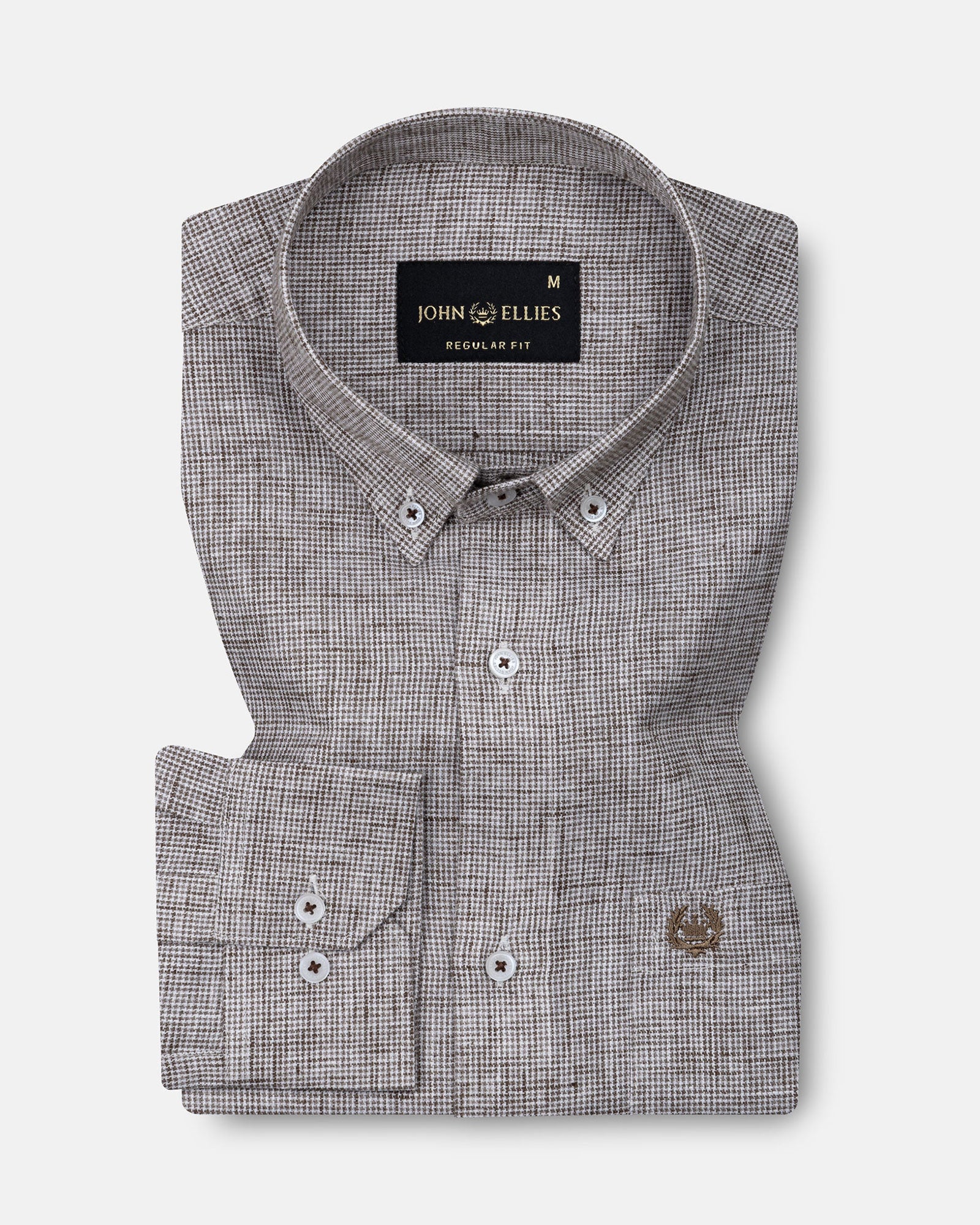 Parcore Brown Check Button Down Linen Cotton Shirt - John Ellies