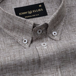 Parcore Brown Check Button Down Linen Cotton Shirt - John Ellies