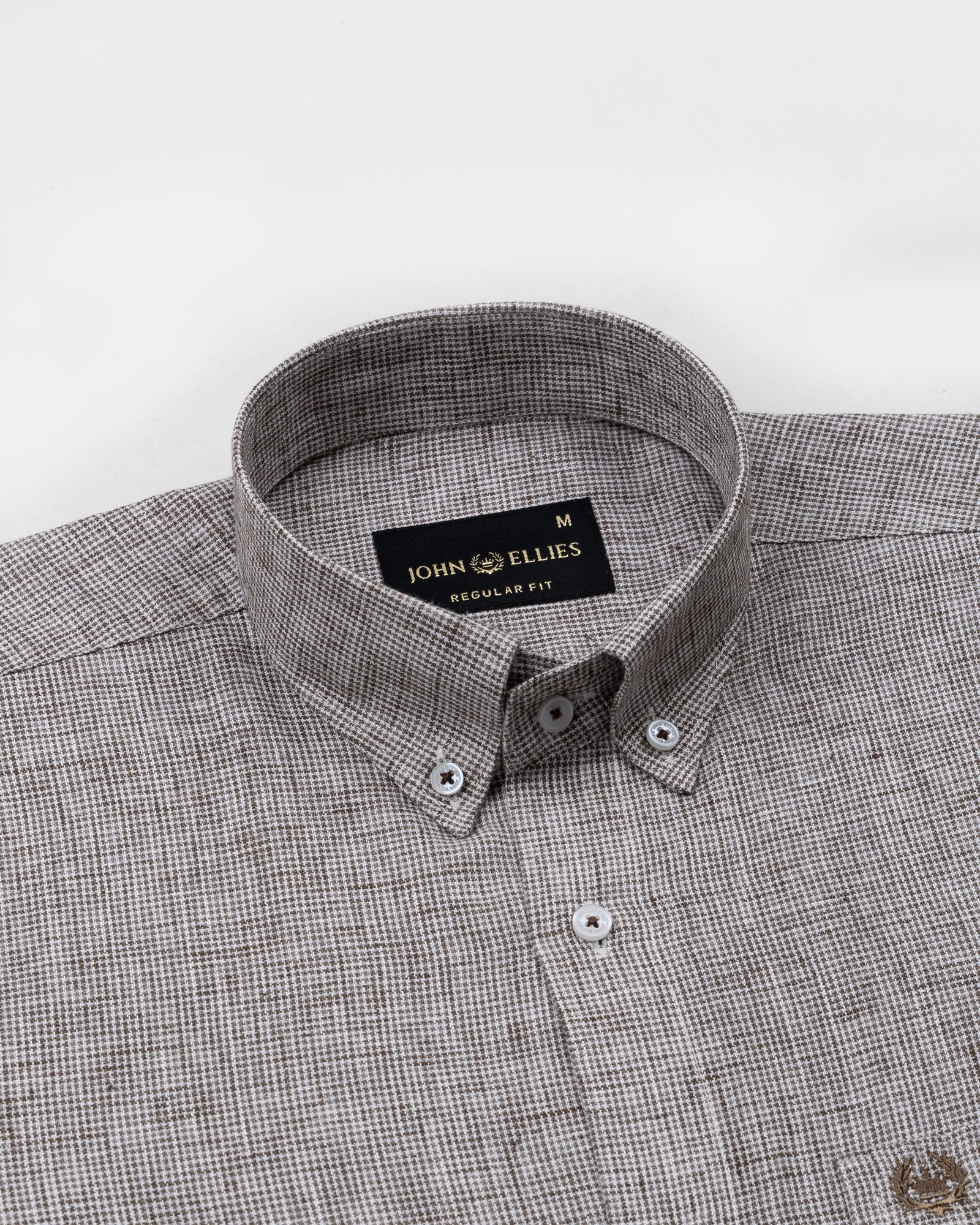 Parcore Brown Check Button Down Linen Cotton Shirt - John Ellies
