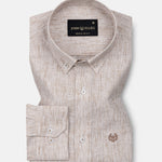 Parcore Sand Beige Stripe Button Down Linen Cotton Shirt - John Ellies