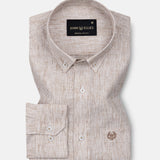 Parcore Sand Beige Stripe Button Down Linen Cotton Shirt - John Ellies
