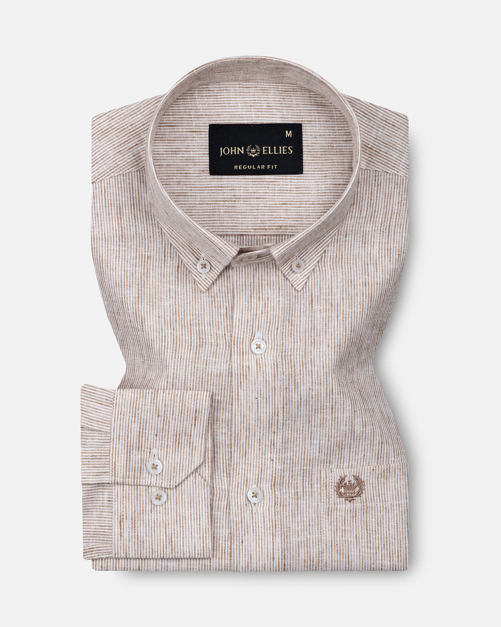 Parcore Sand Beige Stripe Button Down Linen Cotton Shirt - John Ellies