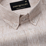 Parcore Sand Beige Stripe Button Down Linen Cotton Shirt - John Ellies