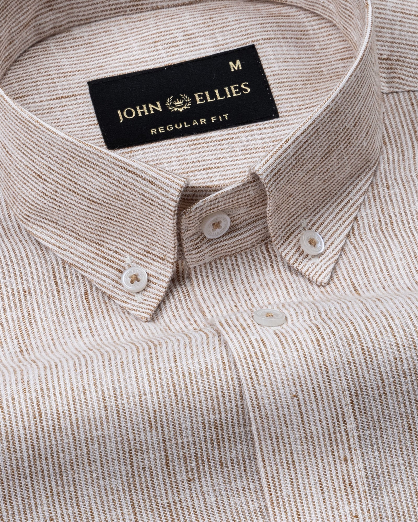 Parcore Sand Beige Stripe Button Down Linen Cotton Shirt - John Ellies