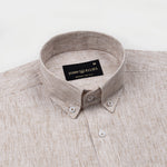 Parcore Sand Beige Stripe Button Down Linen Cotton Shirt - John Ellies