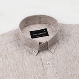 Parcore Sand Beige Stripe Button Down Linen Cotton Shirt - John Ellies