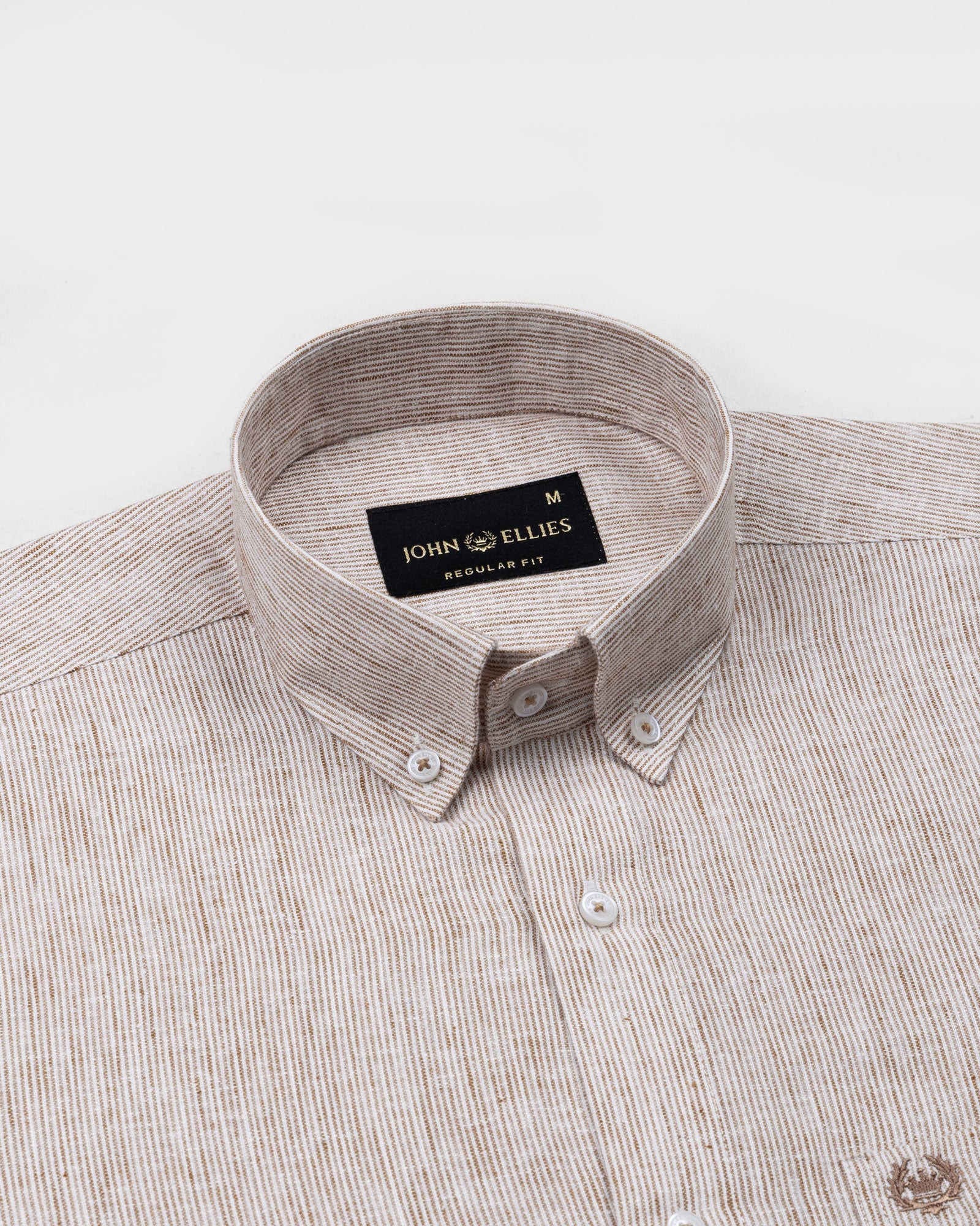 Parcore Sand Beige Stripe Button Down Linen Cotton Shirt - John Ellies